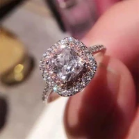 AAA Square Princess Natural Zircon 925 Sterling Silver color Ring Pink Diamond Jewelry Wedding Bizuteria Gemstone Ring Women Box