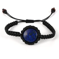 natural stone round lapis lazuli tiger eye charm bracelets hematite quartz waxed braided cord resizable unisex bangle jewelry