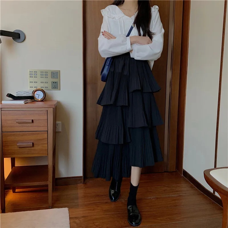 

Spring Women's High Waist Skirt Irregular Design Pleated Loose Fashion Long Skirt 2021 New Products