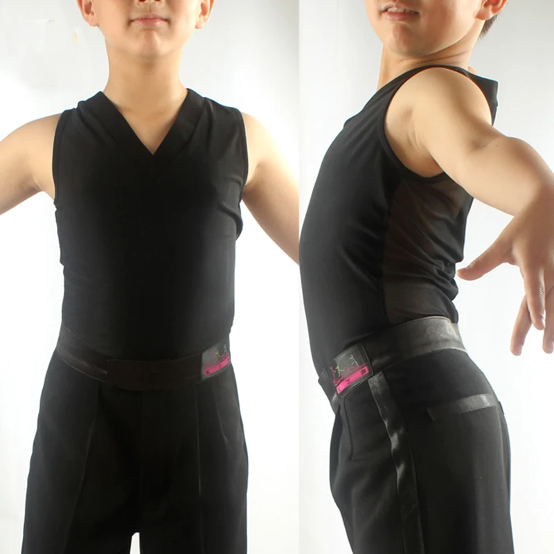 

Latin Dance Top Children Black V-Neck Vest Boys Tango Cha Cha Rumba Samba Dancing Shirts Kids Practice Performance Wear DNV11879