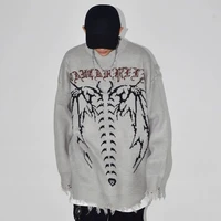 deeptown streetwear gothic batskeleton print knitted sweater women punk hip hop round neck oversize long sleeve jumper winter