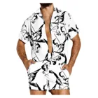 TELOTUNYмужские комплекты из 2 предметов; Летние модные костюмы с принтом; Повседневные рубашки с короткими рукавами и шорты; Брюки с лацканами; Гавайские пляжные комплекты