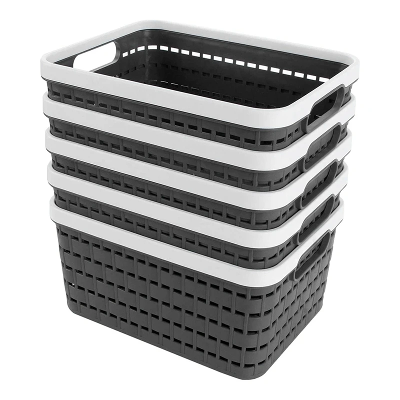 

New 5Pcs Portable Plastic Weave Storage Baskets Desktop Kitchen Bedroom Bathroom Storage Boxes for Cabinet Office