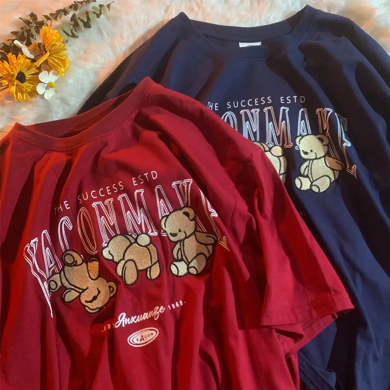 Футболка хлопковая в стиле Харадзюку брендовая Модная рубашка с вышивкой