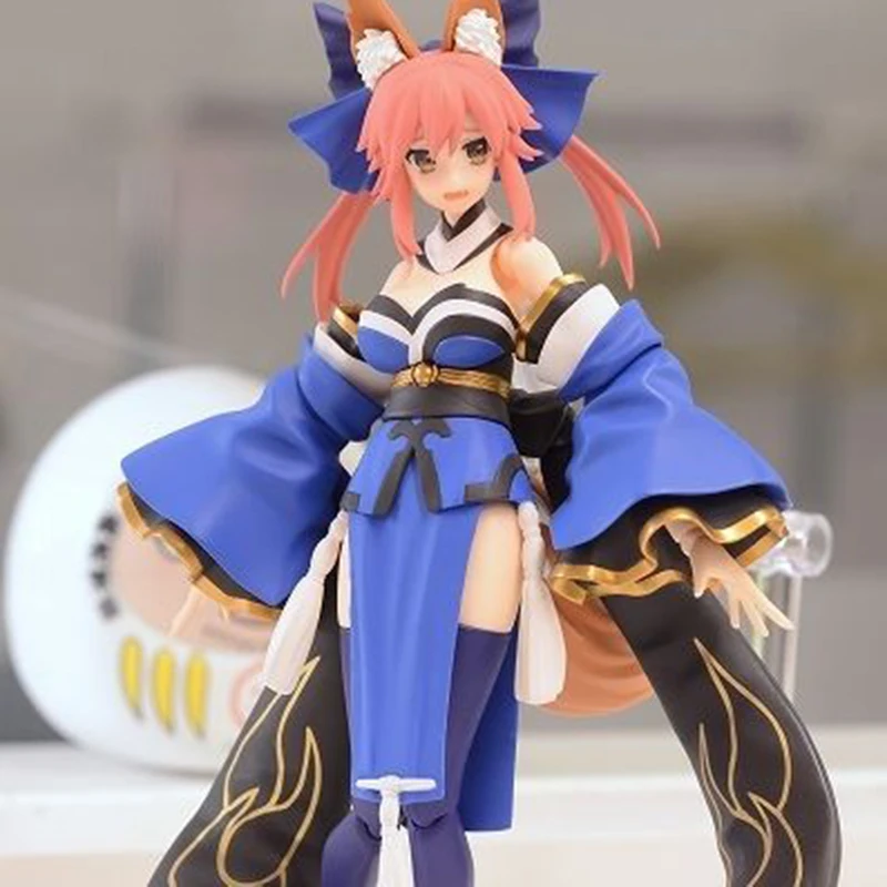 

14cm Fate/EXTRA Caster Anime Action Figure Movable Kimono Cute Fox Clogs Animal Ears Changeable Face PVC Collection Model Toys