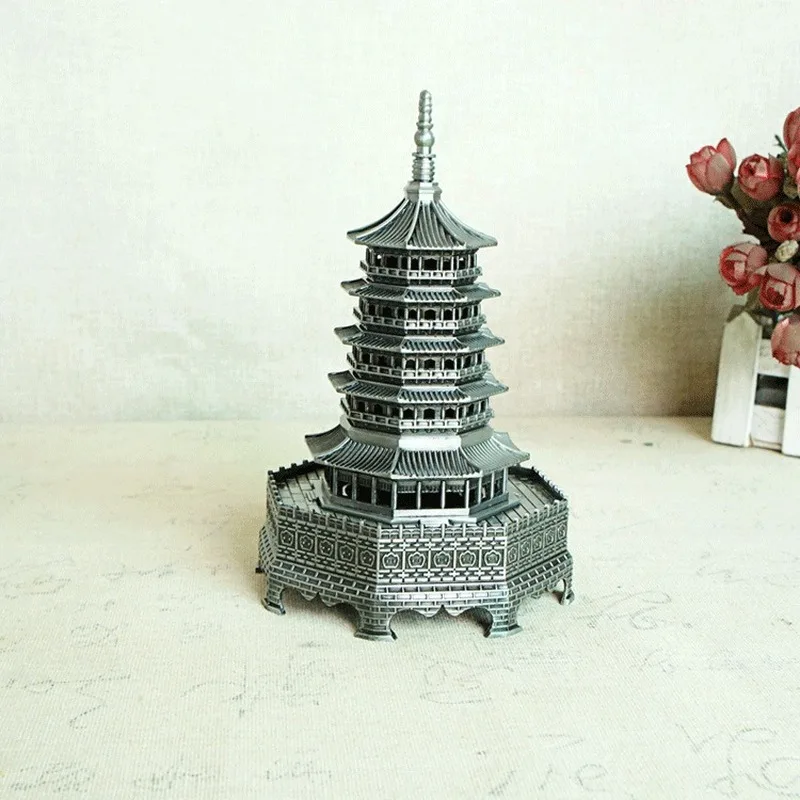 17cm Chinese Traditional Metal Architecture Leifeng Pagoda Tower White Snake Souvenir Hangzhou Ornament Gift Craft Feng Shui | Дом и сад