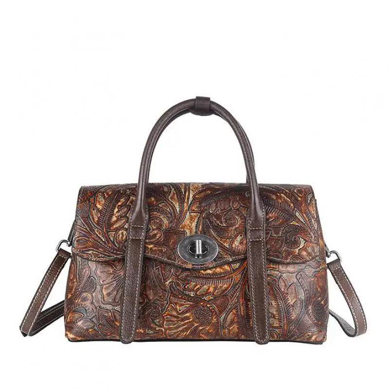 

Bestform 2021 New First Layer Cow Leather Women Bag Vintage Hand Painted Handbag Casual Tote Hasp Large Shoulder Messenger Bags