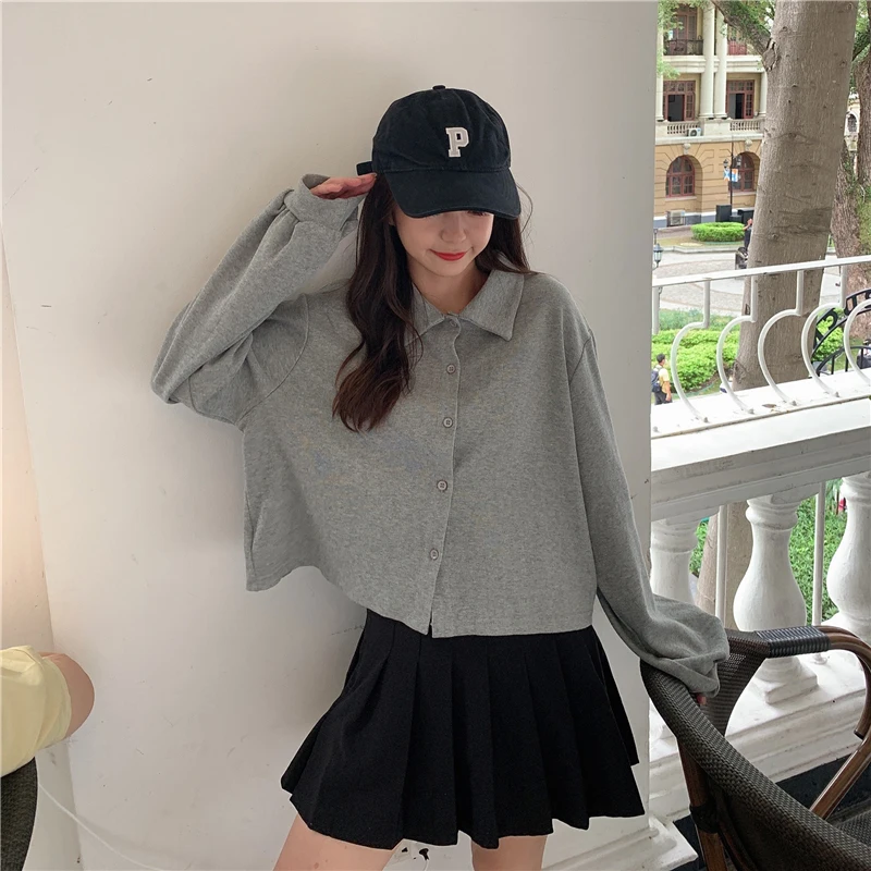 Harajuku Gray Hoodies Fashion Gothic Solid Color Streetwear Chic Sweatshirt Women Spring Autumn Long Sleeve Sweetshirt for Girls