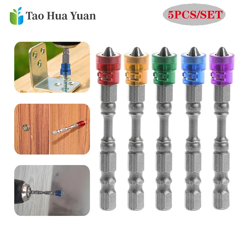 

5Pcs S2 Alloy PH2 Phillips Single Head Magnetic Screwdriver Bits Anti-Slip 1/4 Inch Hex Shank Drywall Electric Screwdriver Set A