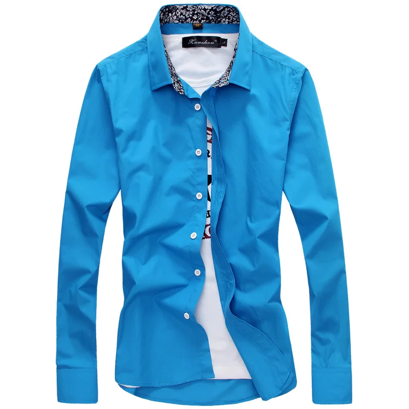 Рубашка мужская с длинным рукавом Повседневная Облегающая рубашка из
