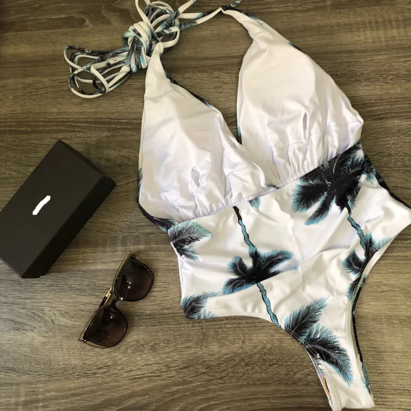 Женский Цельный купальник с эффектом пуш ап и кокосовым деревом|Комбинезоны| |