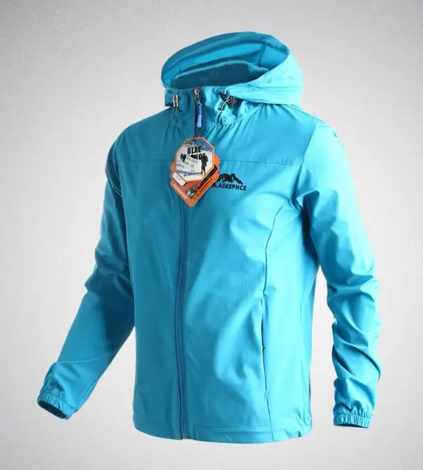 Небесно-голубой Elastic windbreaker Men spring autumn outdoor Sunscreen hiking riding jackets men windproof Waterproof RAIN coat Hooded jacket - Цвет: Небесно-голубой