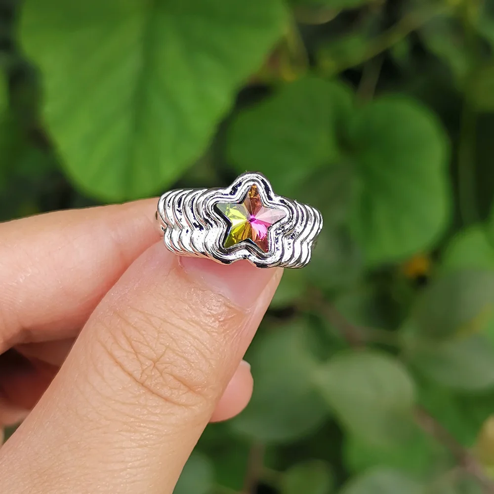 

Fashion Silver Star Wave Ring for Women Zircon Index Finger Rings Wide Brim Closed Circle Geometric Jewelry Birthday Party Gift