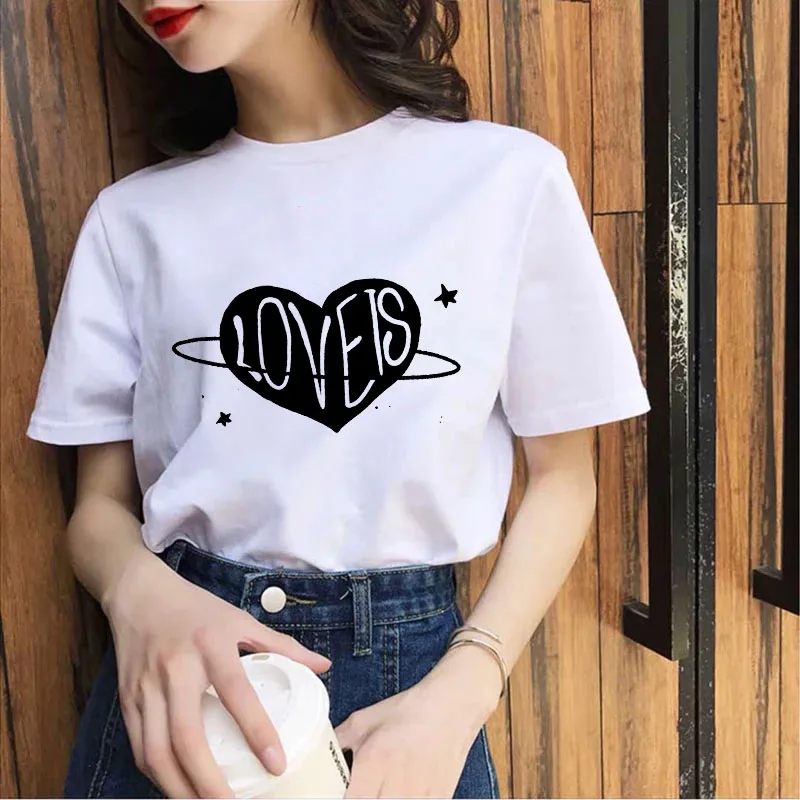 

LOVEIS Heart-shaped Print Tshirt 2021 New Hipster T shirt female Harajuku Short Sleeve O-neck Summer tee shirt women