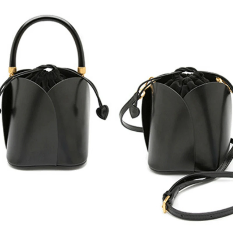 

Ladies Luxury Vintage Genuine Leather Bucket Bags Fashion Large Capacity Single Shoulder Bag Female Classic Solid Color Handbags
