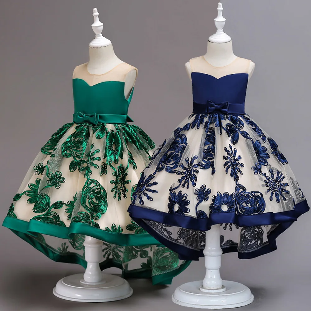 Платье из органзы со шлейфом для девочек платье с вышивкой на день рождения