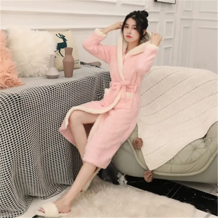 Осенне зимние милые теплые халаты для женщин до колена банный халат мягкий