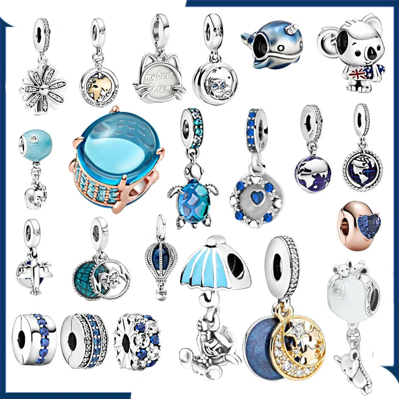 

925 Sterling Silver Beads Colored Transparent Glass Inlaid Charms Fit Original Pandora Charm Bracelet Jewelry Making DIY Gift