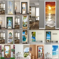 seaside scenery 3d pvc self adhesive door sticker sea beach mural poster home decoration decal porch natural landscape wallpaper