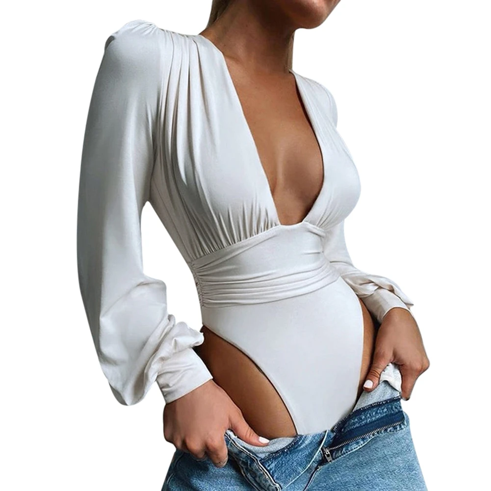 

Deep V-Neck Sexy Bodysuits For Women Autumn And Winter Long Sleeve Bodycon One Piece Bodysuit DSWR1