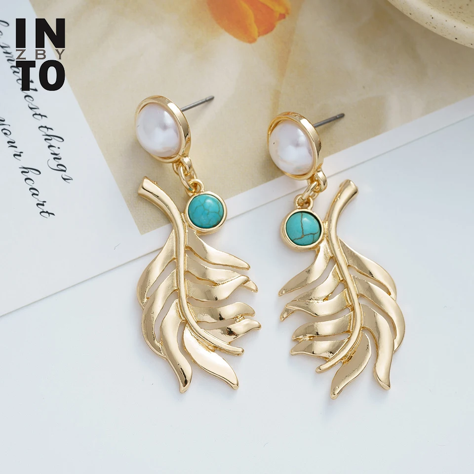 Женские серьги подвески в стиле бохо модные золотого цвета с зеленым жемчугом и