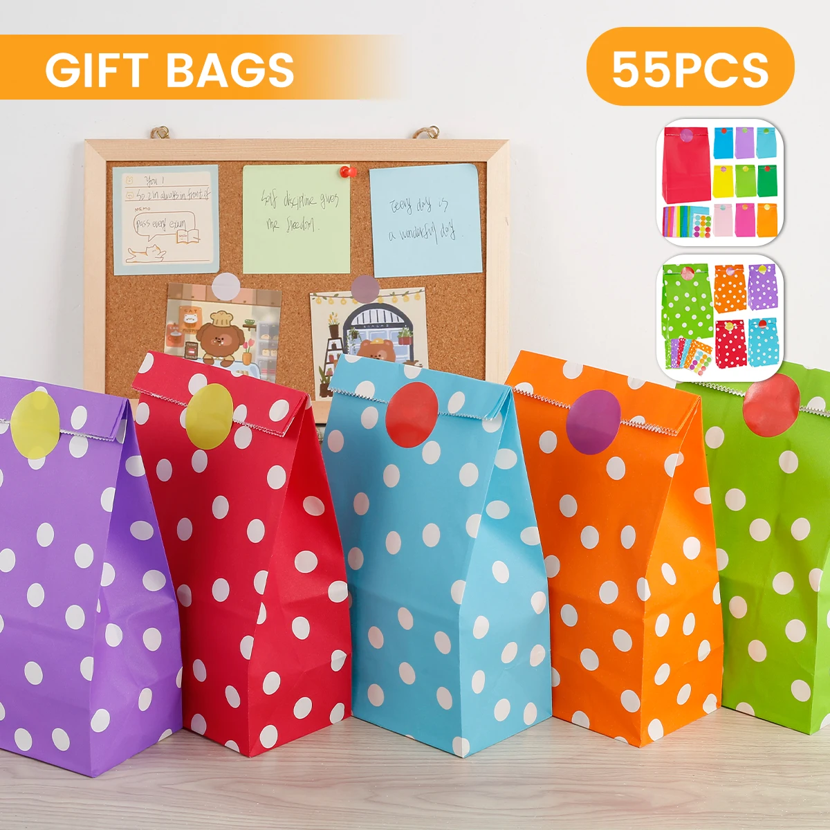 

Paper Bags 50Pcs Colorful Gift Bags with Stickers Party Favor Bags Kraft Sweets Candy Bags Small Party Bags for Wrapping Gift