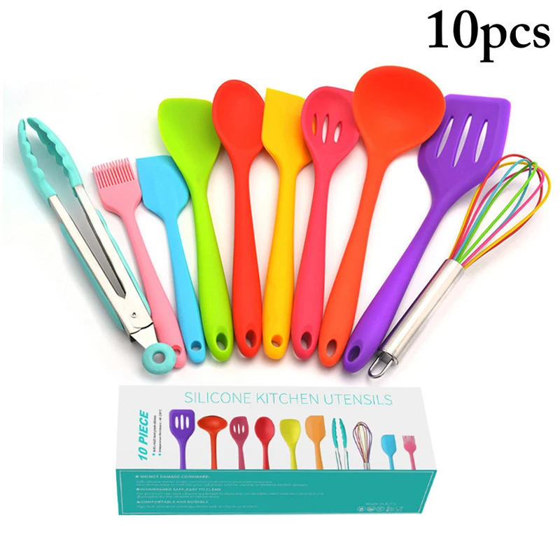 

10PCS Silicone Kitchen Utensil Set Non-stick Cooking Utensil Baking Utensil Egg Beaters Shovel Spoon Soup Kitchen Utensils Set