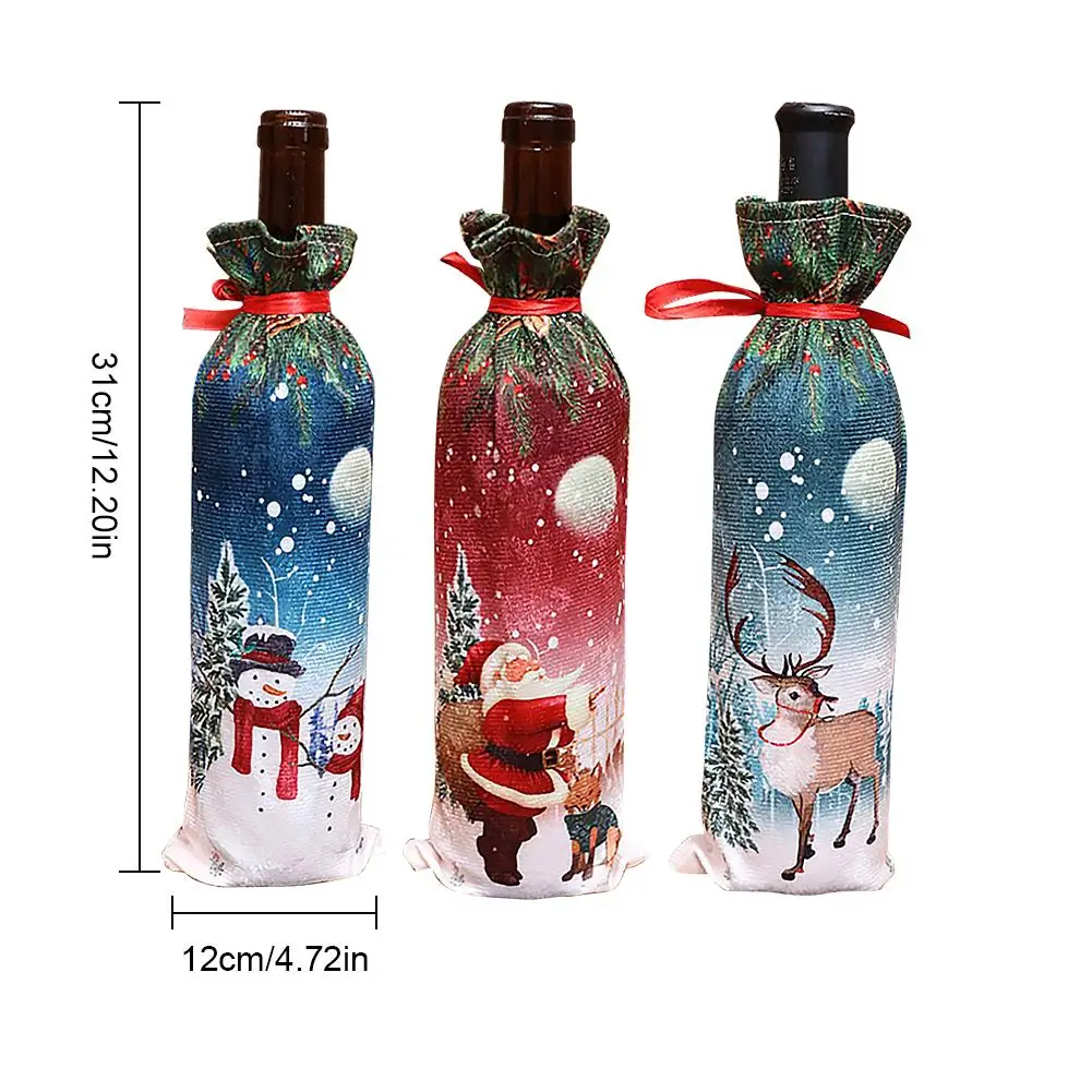 1pcs New Year Christmas Wine Bottle Dust Cover Bag Santa Claus Noel Dinner Table Decor Christmas Decorations for Home