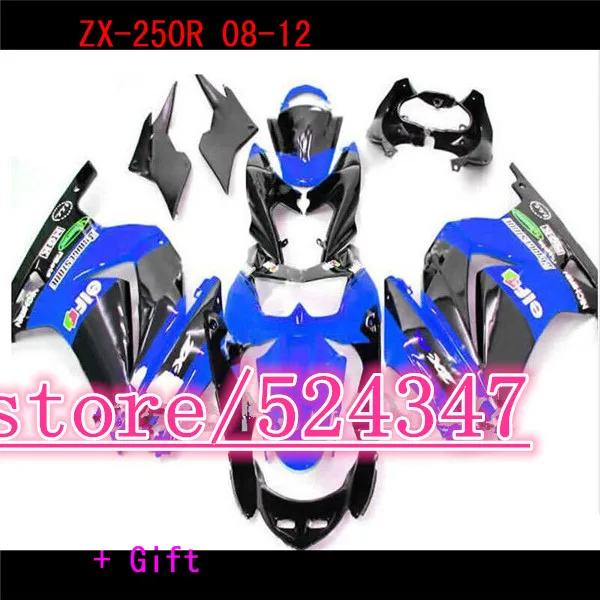 

Custom Injection fairing kits for KAWASAKI Ninja 250 2008-2014 ZX 250R ABS sport motorcycle fairings EX250 08-14 blue black set