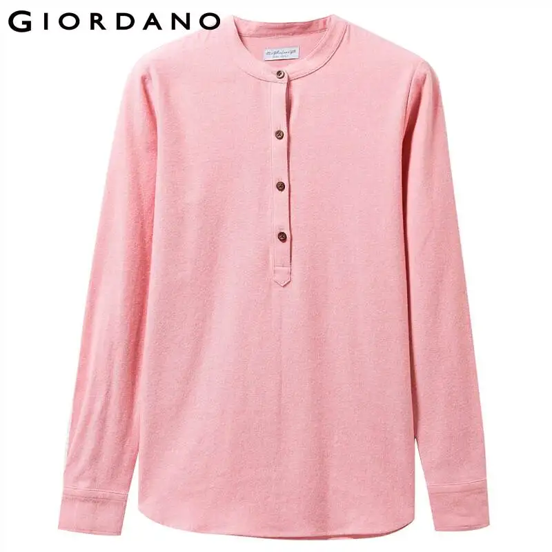 Женские Фланелевые блузки Giordano с длинным рукавом и круглым вырезом мягкие