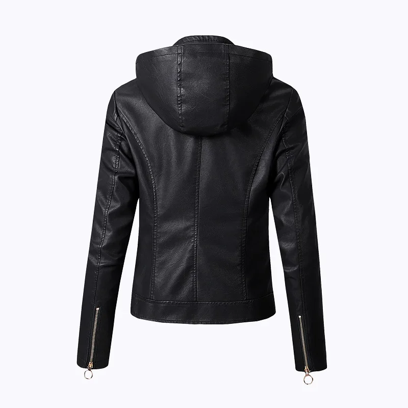 

Women's Plus Velvet PU Leather Jacket Fashion Hooded Windbreaker Keep Warm Faux Leather Coats Female Autumn Winter Motor Jackets