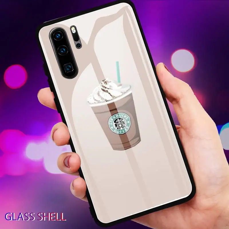 

USA Fashionable Coffee Drink Phone Case For Huawei P9 10Plus 20PRO P30 Lite Back Cover Tempered Glass Cases For NOVA 3E Series