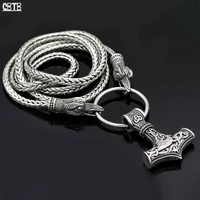 viking wolf head hammer mjolnir scandinavian bear claw wolf stainless steel pendant necklace for men personality punk jewelry