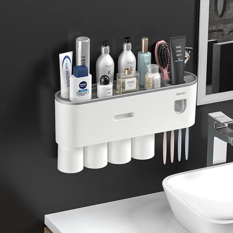 

Magnetic Adsorption Inverted Toothbrush Holder Double Automatic Toothpaste Squeezer Dispenser Storage Rack Bathroom Accessories