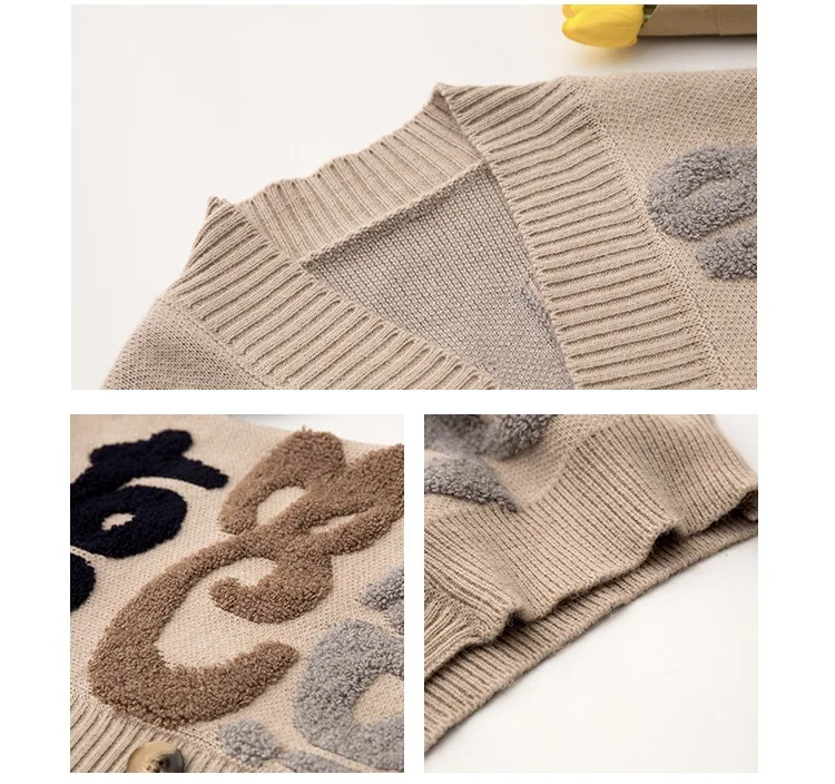 Женский Повседневный Кардиган оверсайз с буквенным принтом плотный теплый