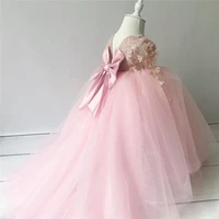 pink flower girls dresses for wedding party 3d flowers lace long sleeve kids clothes girls birthday dress first communion