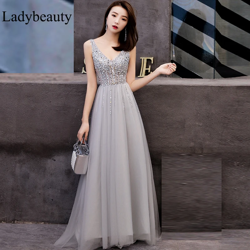 Женское вечернее платье с бусинами и жемчугом длинное ТРАПЕЦИЕВИДНОЕ открытой