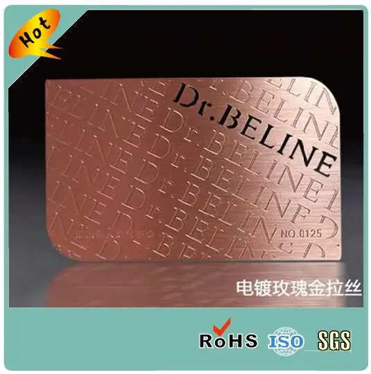 Cheap custom electroplating gold rose plated embossed metal business cards stainless steel card engraved metal invitation card