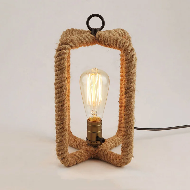 Американский Ретро Лофт Настольный Светильник E27 пеньковая веревка светильник