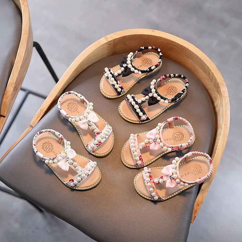 

Casual Pearl Butterfly-knot Non-slip Soft Kids Toddler Baby Shoes Summer Little Children's Girls Princess Open Toe Beach Sandals