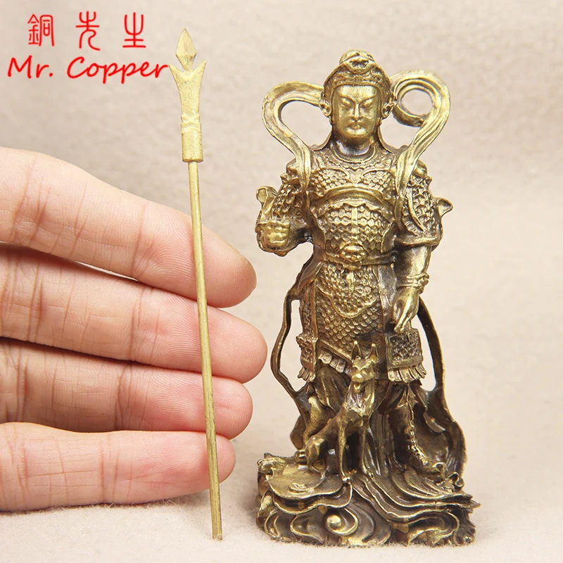 

Античная латунная статуя бога эрланга Будды, домашние украшения для гостиной, китайские Классические персонажи, миниатюрные настольные ст...