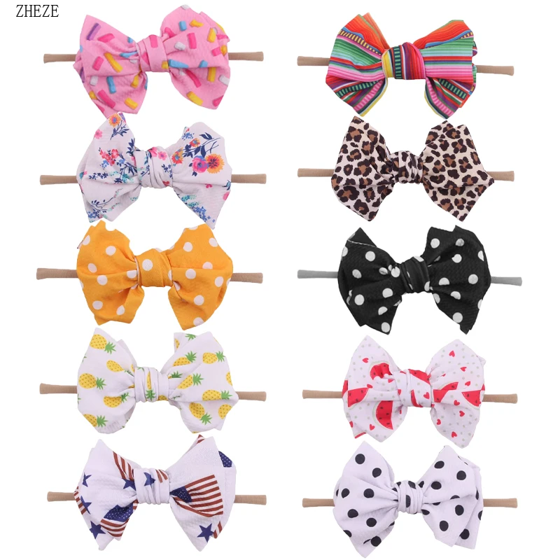 

Lovely 4.5"Hair Bow With Nylon Headband Baby Girls Waffles Fabric Elastic Hairband Newborn Infant DIY Hair Accessories