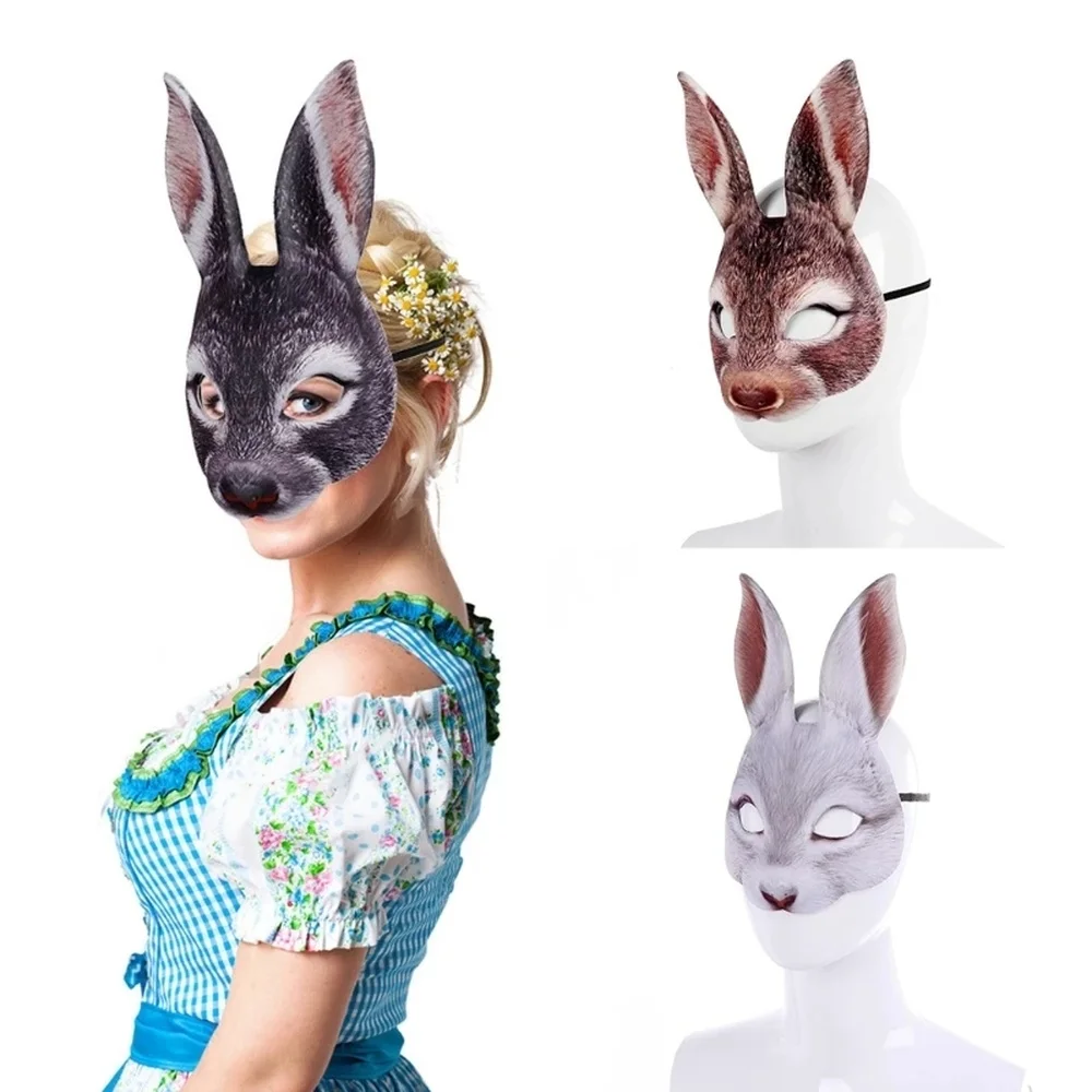 

Маска-Кролик для взрослых, маска на голову животного для вечевечерние, маска для косплея, пасхальные аксессуары для карнавала, маскарада, Хэ...