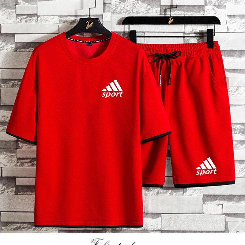 

Summer 2021 Tracksuit Men Sets 2 Piece Set tshirt+shorts Fashion Joggers Running Sweat shorts Suit Men Sweatshirt Sport Clothes