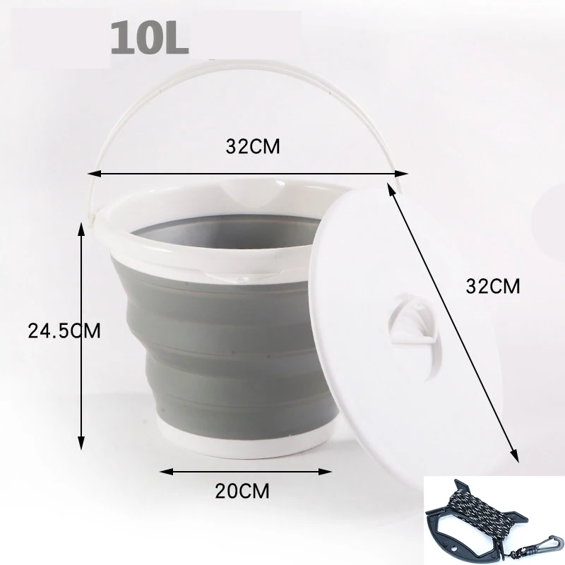 1.5-10L Portable Folding Bucket Outdoor Thick PP Silicone Fishing Supplies Folding Bucket for Fishing Promotion camping Car Wash - Цвет: 10L AND 6m rope