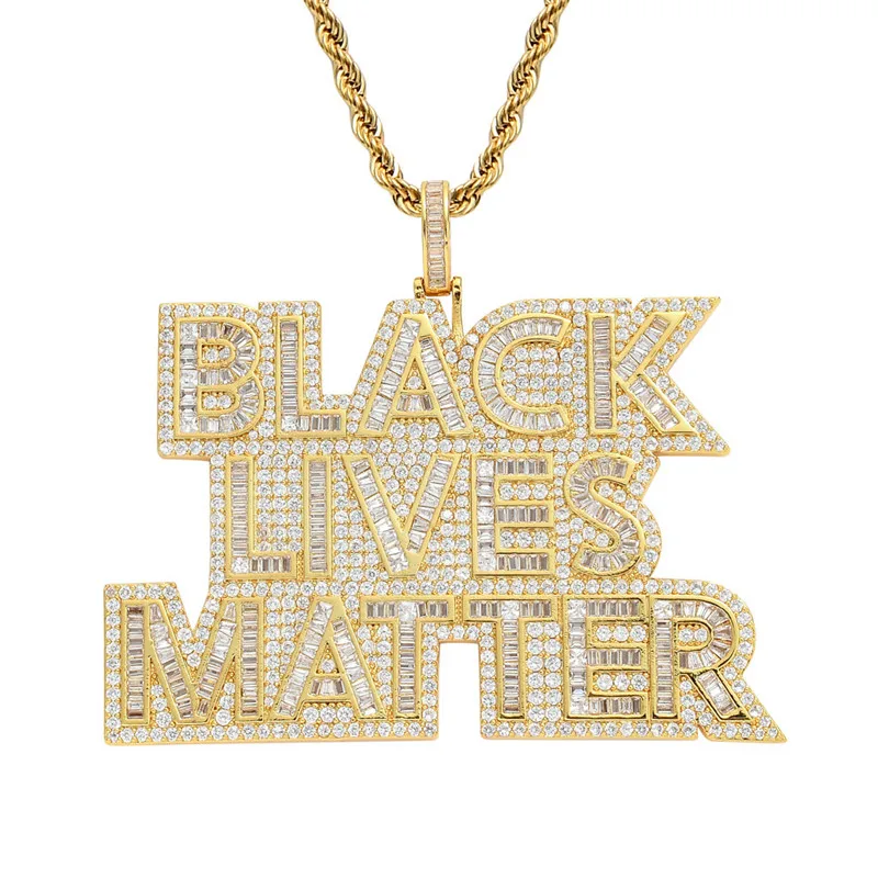 

Crystal Diamond Black Lives Matter Pendant Necklace For Men Hip Hop Iced Out Chain Jewelry Fashion Letter Jewelry Dropshipping