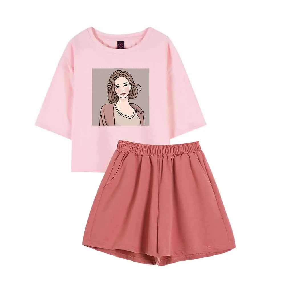 

Pretty Girl Clothes Two Piece Set Women Summer Sportswear Short Pajamas Set Female Cotton Loungewear Lady Tracksuit T Shirt Suit