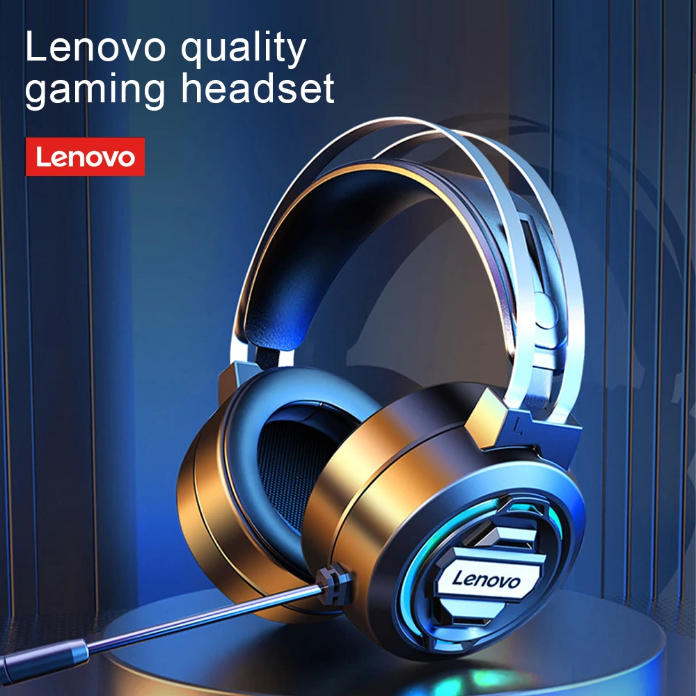 lenovo h401 headphone usb wired 7 1 stereo gaming headset with microphone over ear earphones pc with rgb light for game players free global shipping