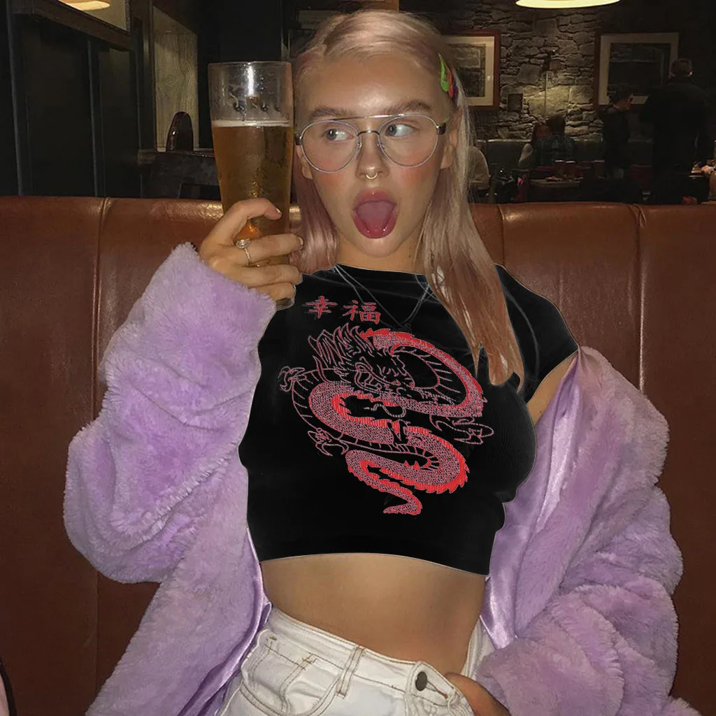 Женский укороченный топ с застежкой Стильная майка-Бюстгальтер вышивкой дракона