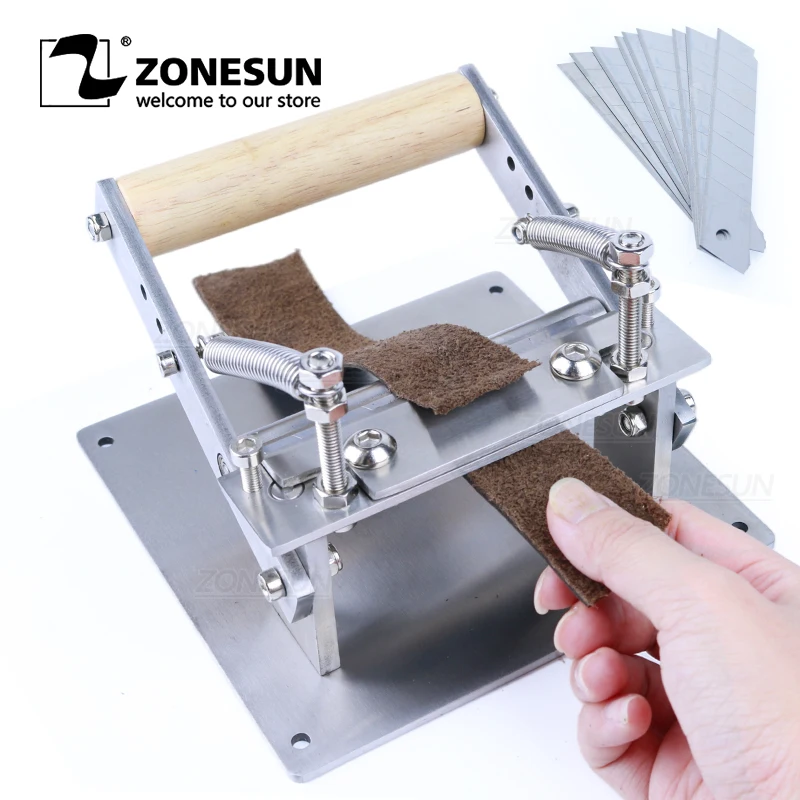 ZONESUN DIY Leather Product Manual Skiver Peel Tools Shovel Skin Machine Leather Splitter Vegetable Tanned Handle Peeler